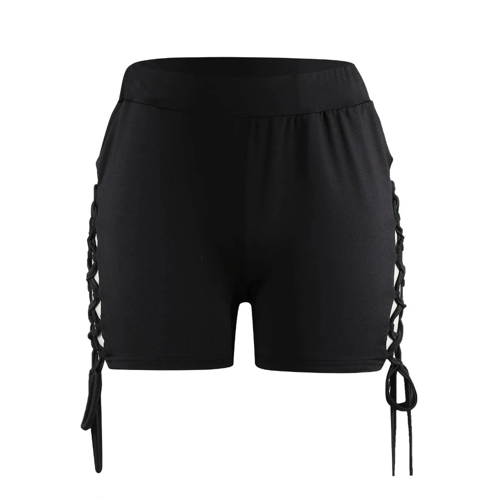 High Waisted Drawstring Swim Shorts for Women - Ruched Tummy Control Slim Bottoms